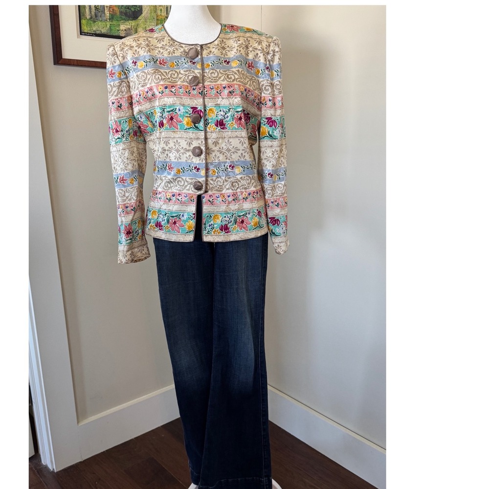 Vintage Adrianna Papell Silk Tapestry Jacket‎ Size 14 Floral